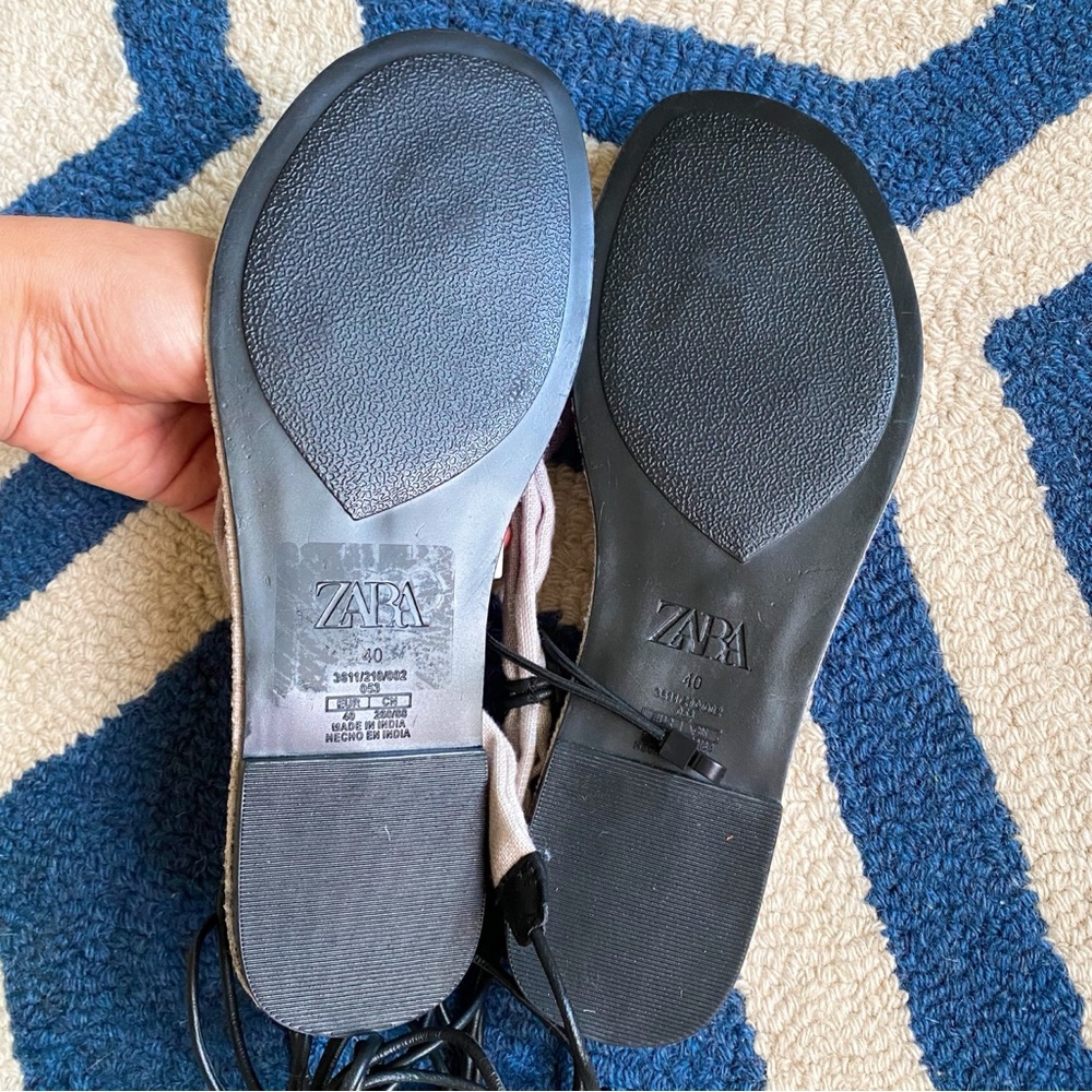 🐚 ZARA BOHO LEATHER GREY WHITE OMBRE WRAP GLADIATOR FLIP FLOPS! - Picture 14 of 16